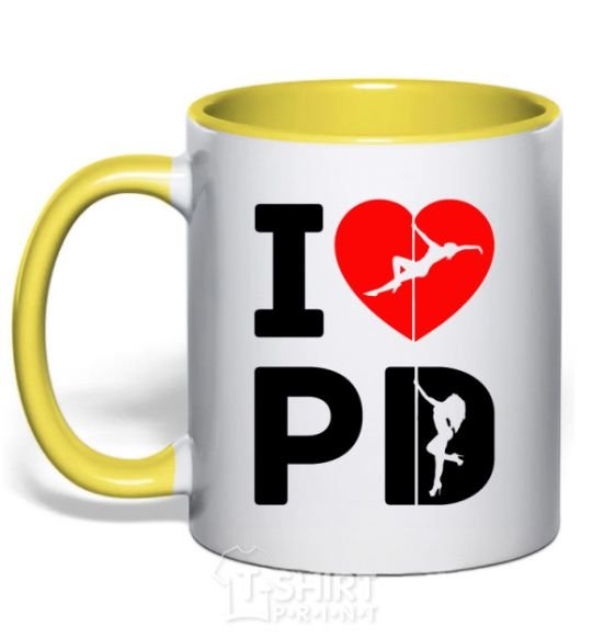 Mug with a colored handle I love PD yellow фото