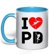 Mug with a colored handle I love PD sky-blue фото