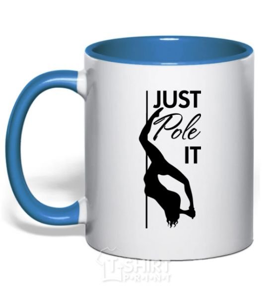 Mug with a colored handle Just pole it royal-blue фото