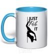 Mug with a colored handle Just pole it sky-blue фото