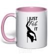 Mug with a colored handle Just pole it light-pink фото