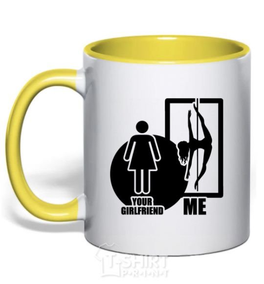 Mug with a colored handle Your girlfriend and me yellow фото