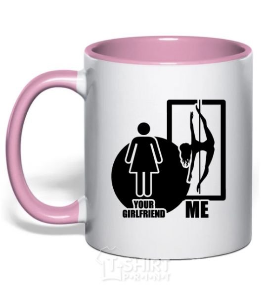 Mug with a colored handle Your girlfriend and me light-pink фото