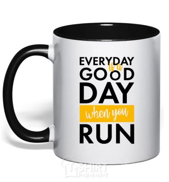 Mug with a colored handle Everyday is a good day when you run black фото