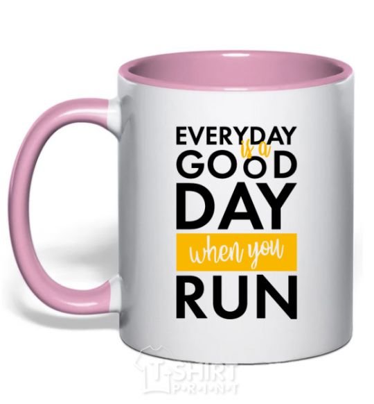 Mug with a colored handle Everyday is a good day when you run light-pink фото