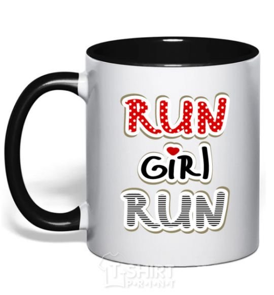 Mug with a colored handle Run girl run black фото