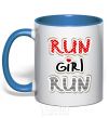 Mug with a colored handle Run girl run royal-blue фото