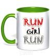 Mug with a colored handle Run girl run kelly-green фото