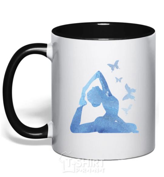 Mug with a colored handle Yoga girl black фото