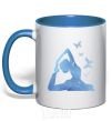 Mug with a colored handle Yoga girl royal-blue фото