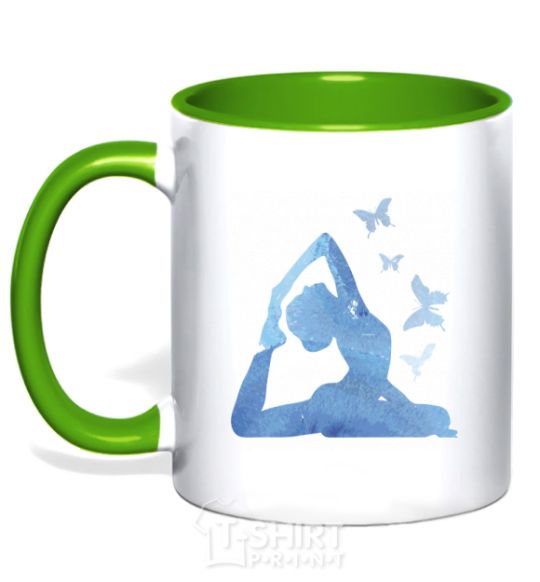 Mug with a colored handle Yoga girl kelly-green фото