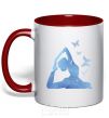 Mug with a colored handle Yoga girl red фото