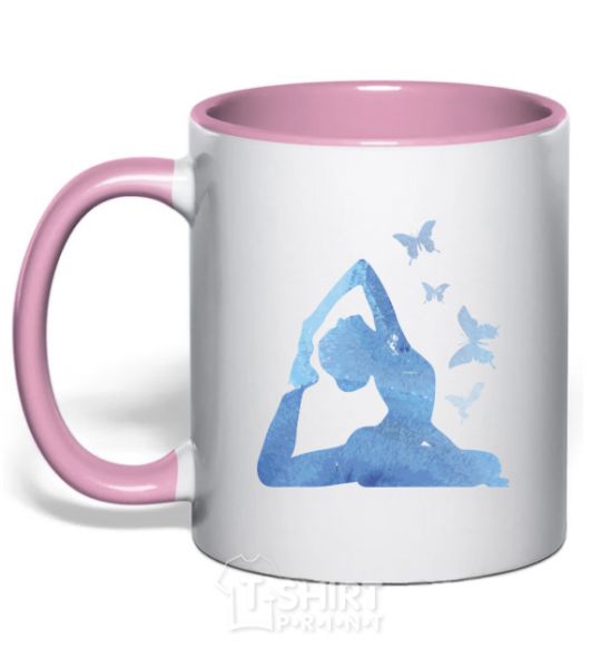 Mug with a colored handle Yoga girl light-pink фото