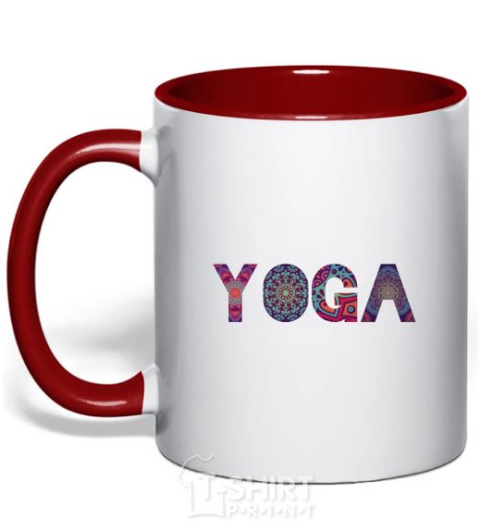 Mug with a colored handle Yoga text red фото