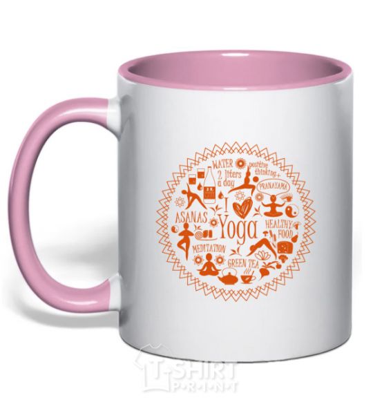 Mug with a colored handle Yoga stuff light-pink фото