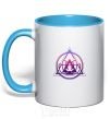 Mug with a colored handle Yoga lotus sky-blue фото