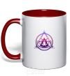 Mug with a colored handle Yoga lotus red фото