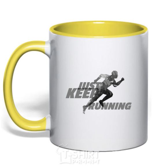 Mug with a colored handle Just keep running yellow фото