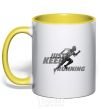 Mug with a colored handle Just keep running yellow фото