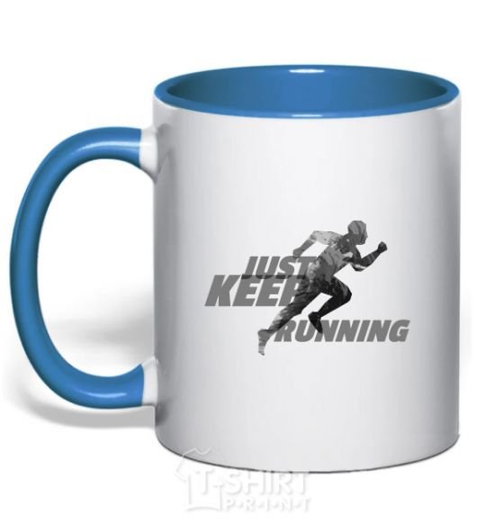 Mug with a colored handle Just keep running royal-blue фото