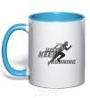 Mug with a colored handle Just keep running sky-blue фото