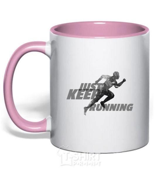 Mug with a colored handle Just keep running light-pink фото