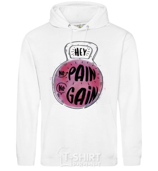 Men`s hoodie Hey no pain no gain White фото