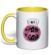 Mug with a colored handle Hey no pain no gain yellow фото