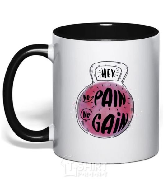 Mug with a colored handle Hey no pain no gain black фото