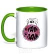 Mug with a colored handle Hey no pain no gain kelly-green фото