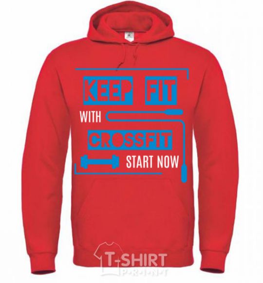 Men`s hoodie Keep fit with crossfit start now bright-red фото