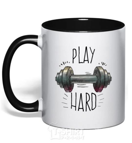 Mug with a colored handle Play hard black фото