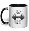 Mug with a colored handle Play hard black фото