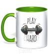 Mug with a colored handle Play hard kelly-green фото