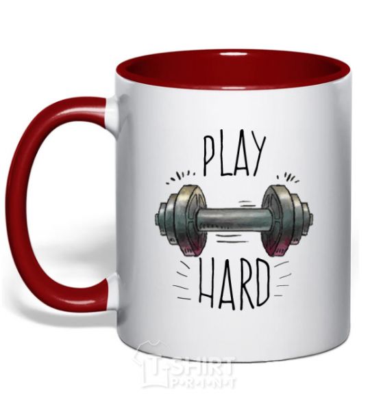 Mug with a colored handle Play hard red фото