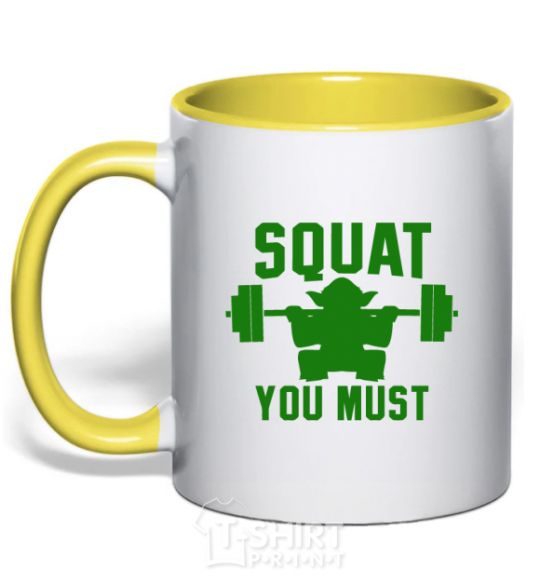 Mug with a colored handle Squat you must yellow фото