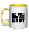 Mug with a colored handle Do you even yoga bro yellow фото