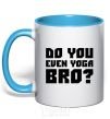Mug with a colored handle Do you even yoga bro sky-blue фото