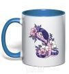 Mug with a colored handle A snake in flowers royal-blue фото