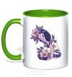 Mug with a colored handle A snake in flowers kelly-green фото