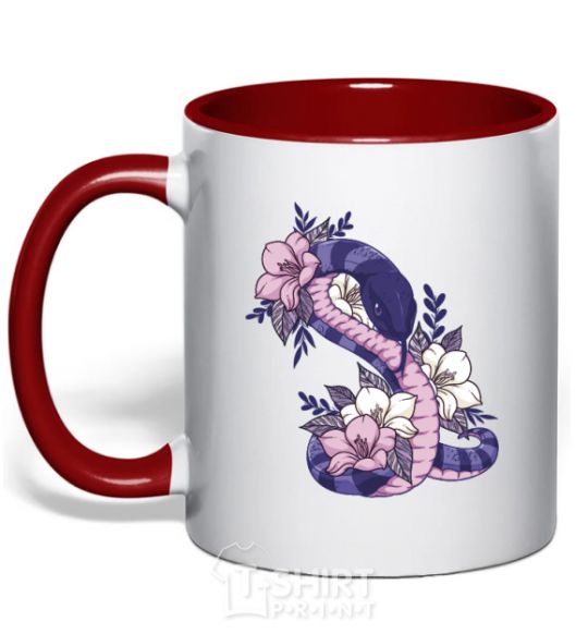 Mug with a colored handle A snake in flowers red фото