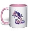 Mug with a colored handle A snake in flowers light-pink фото