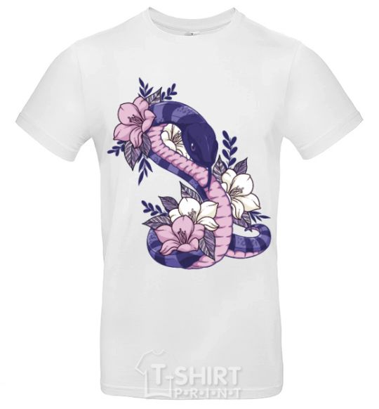 Men's T-Shirt A snake in flowers White фото