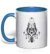 Mug with a colored handle Boho wolf royal-blue фото