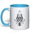 Mug with a colored handle Boho wolf sky-blue фото
