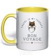 Mug with a colored handle Travel is my therapy Bon Voyage yellow фото