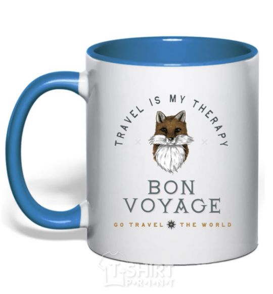 Mug with a colored handle Travel is my therapy Bon Voyage royal-blue фото