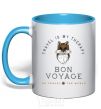 Mug with a colored handle Travel is my therapy Bon Voyage sky-blue фото