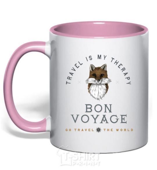 Mug with a colored handle Travel is my therapy Bon Voyage light-pink фото