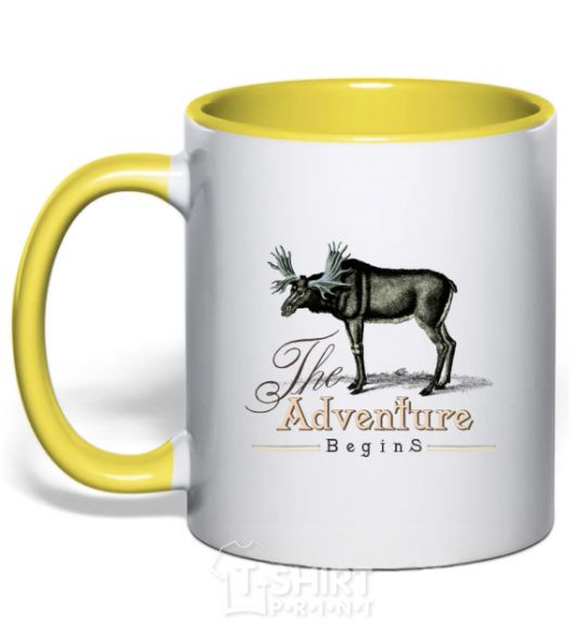 Mug with a colored handle The adventure begins yellow фото